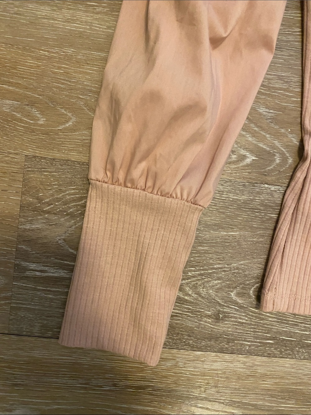 Ribbed Puff-Sleeve Mock Neck Top in Blush Pink - Picture 5 of 7